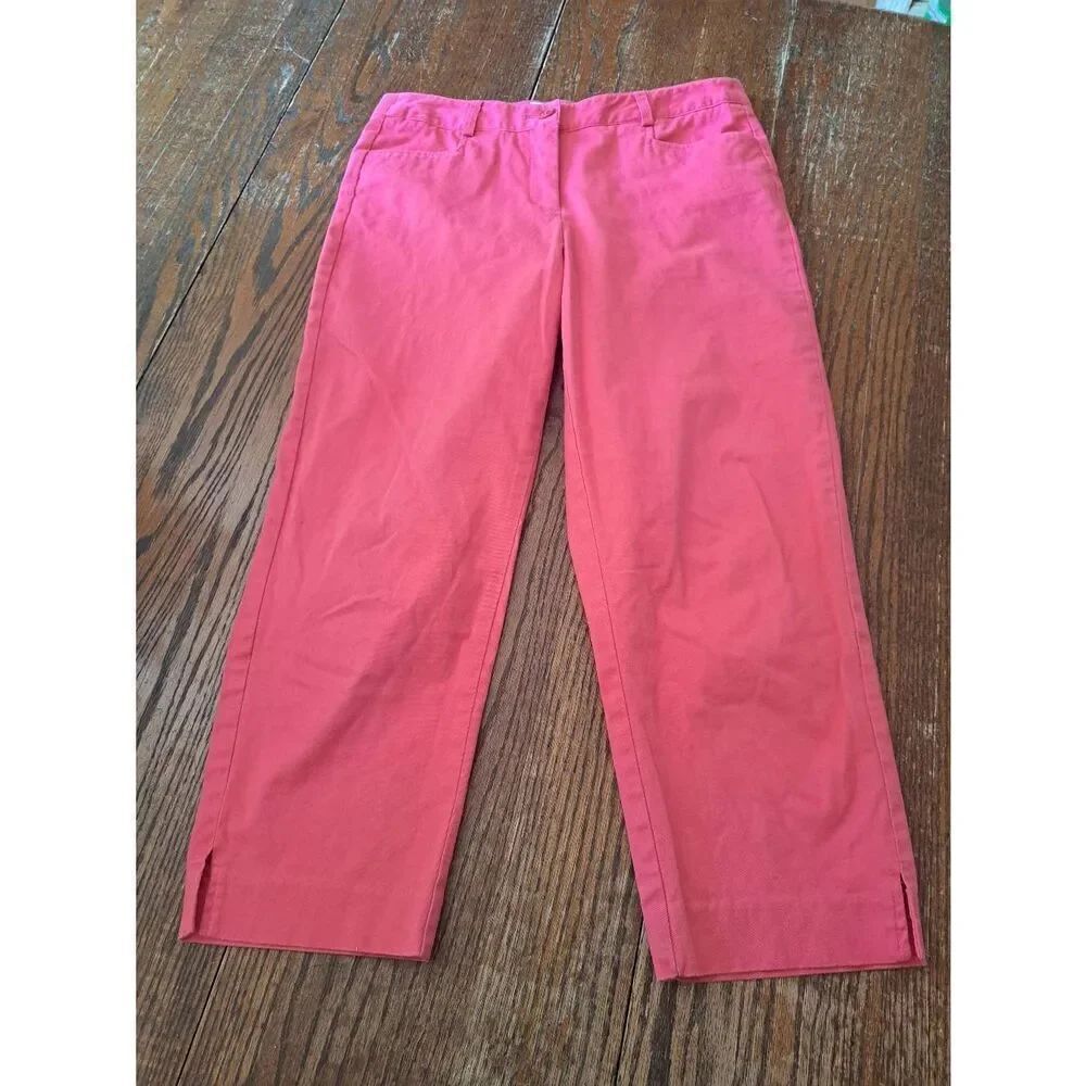 Size 6 Kim Rogers Pink Coral Casual Capri Pants with Pockets Belt Loops